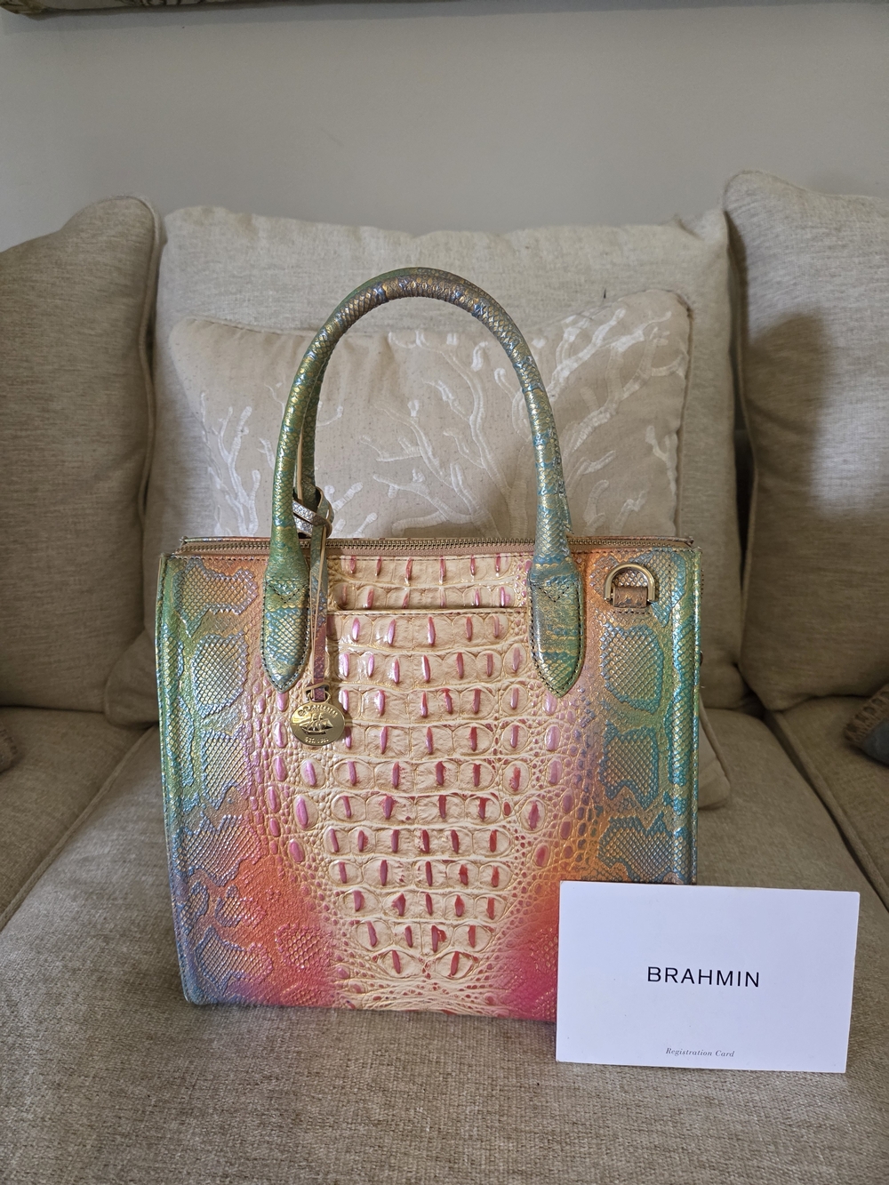 Brahmin Multicolor Croc-Embossed Leather Satchel